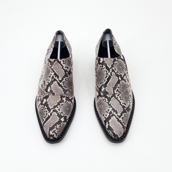 Vince | Delmar Embossed Snake Loafers in Natural, Black - Picture 3 of 9